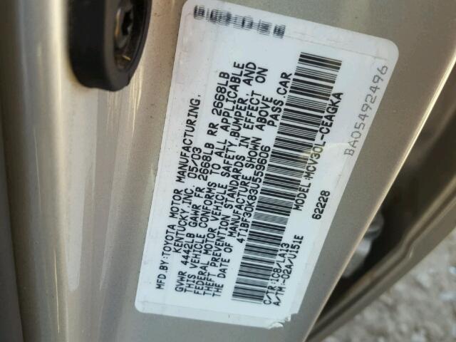 4T1BF30K83U559606 - 2003 TOYOTA CAMRY LE ნაცრისფერი ფოტო 10