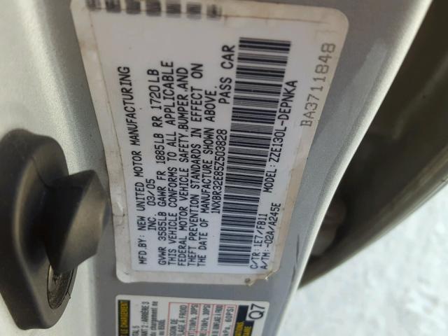 1NXBR32E85Z503828 - 2005 TOYOTA COROLLA CE SILVER photo 10