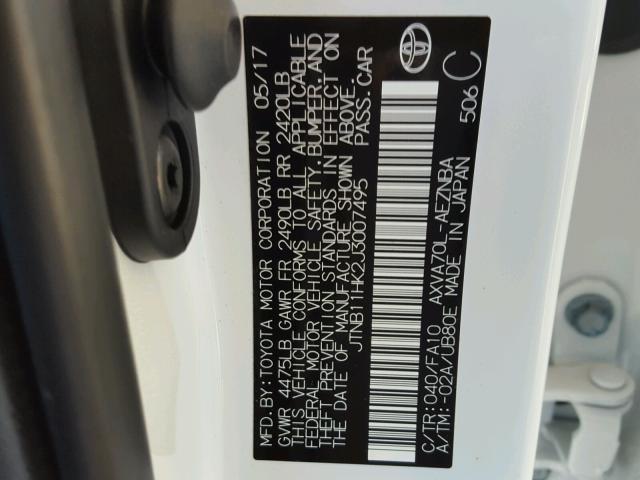 JTNB11HK2J3007495 - 2018 TOYOTA CAMRY L 白色 照片 10