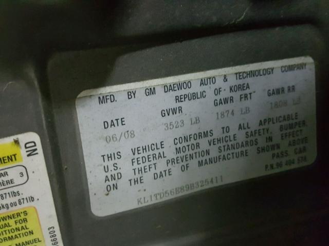 KL1TD56E89B325411 - 2009 CHEVROLET AVEO LS 灰色 照片 10