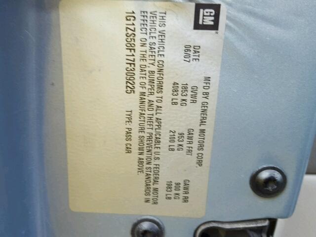 1G1ZS58F17F309225 - 2007 CHEVROLET MALIBU LS GRAY photo 10