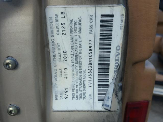 YV1JS8838N1058977 - 1992 VOLVO 940 BASE TAN photo 10