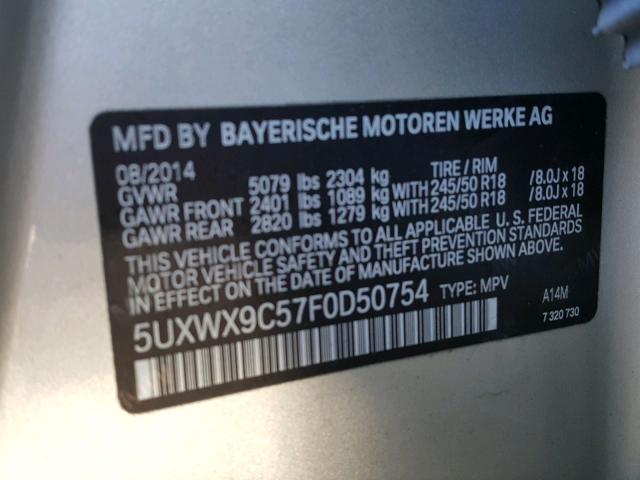 5UXWX9C57F0D50754 - 2015 BMW X3 XDRIVE2 SILVER photo 10