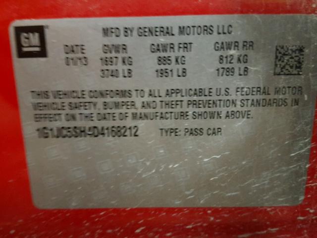 1G1JC5SH4D4168212 - 2013 CHEVROLET SONIC LT RED photo 10