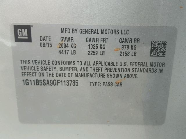 1G11B5SA9GF113785 - 2016 CHEVROLET MALIBU LIM SILVER photo 10