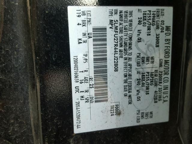 5LMFU27R44LJ22808 - 2004 LINCOLN NAVIGATOR Қара фото 10