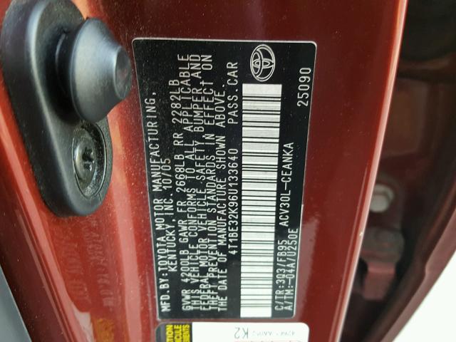 4T1BE32K96U133640 - 2006 TOYOTA CAMRY LE BURGUNDY photo 10