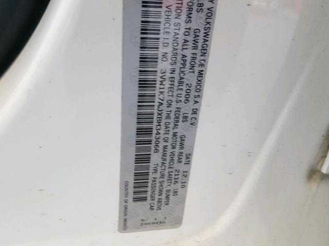 3VW1K7AJXBM343068 - 2011 VOLKSWAGEN JETTA BASE 白色 照片 10