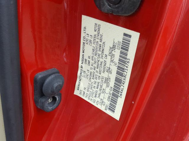 1N4AL24EX8C214765 - 2008 NISSAN ALTIMA 2.5 RED photo 10