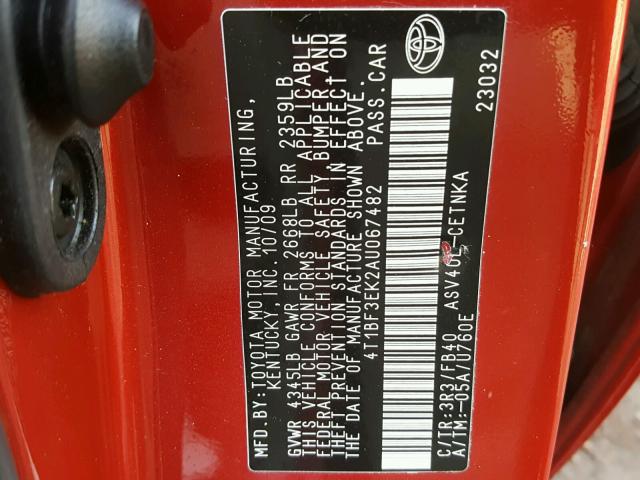 4T1BF3EK2AU067482 - 2010 TOYOTA CAMRY BASE RED photo 10