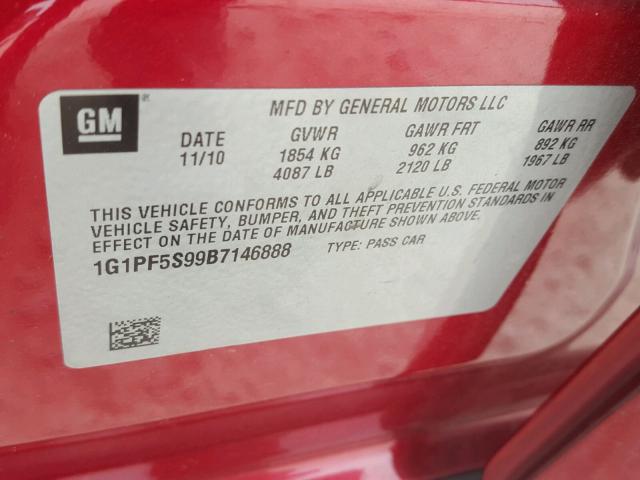 1G1PF5S99B7146888 - 2011 CHEVROLET CRUZE LT RED photo 10