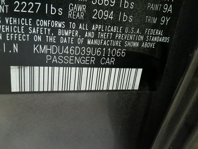 KMHDU46D39U611066 - 2009 HYUNDAI ELANTRA GL GRAY photo 10