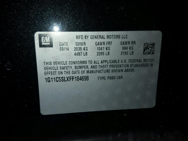 1G11C5SLXFF184698 - 2015 CHEVROLET MALIBU 1LT Qara foto 10