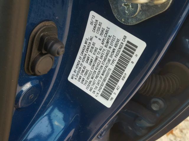 2HGFB2F58DH555770 - 2013 HONDA CIVIC LX BLUE photo 10