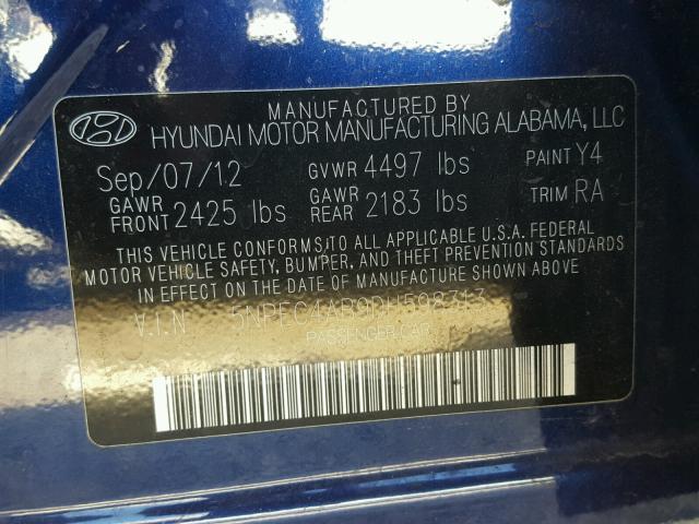 5NPEC4AB9DH598313 - 2013 HYUNDAI SONATA SE 蓝色 照片 10