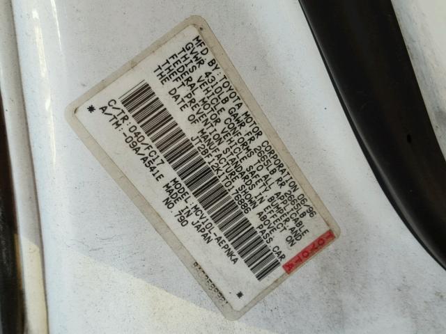 JT2BF12K1T0176886 - 1996 TOYOTA CAMRY LE 白色 照片 10