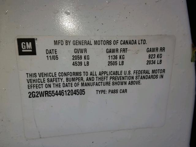 2G2WR554461204505 - 2006 PONTIAC GRAND PRIX WHITE photo 10