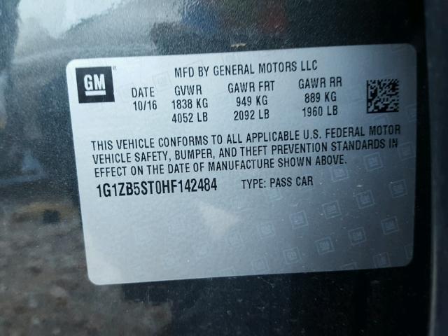 1G1ZB5ST0HF142484 - 2017 CHEVROLET MALIBU LS GRAY photo 10