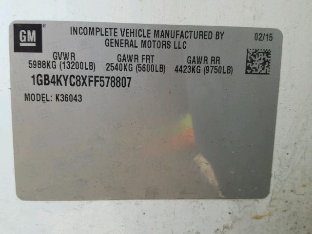 1GB4KYC8XFF578807 - 2015 CHEVROLET SILVERADO WHITE photo 10