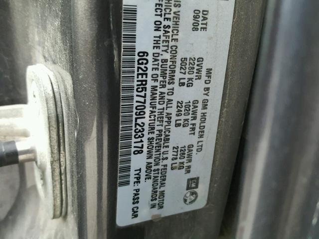 6G2ER57709L233178 - 2009 PONTIAC G8 GRAY photo 10