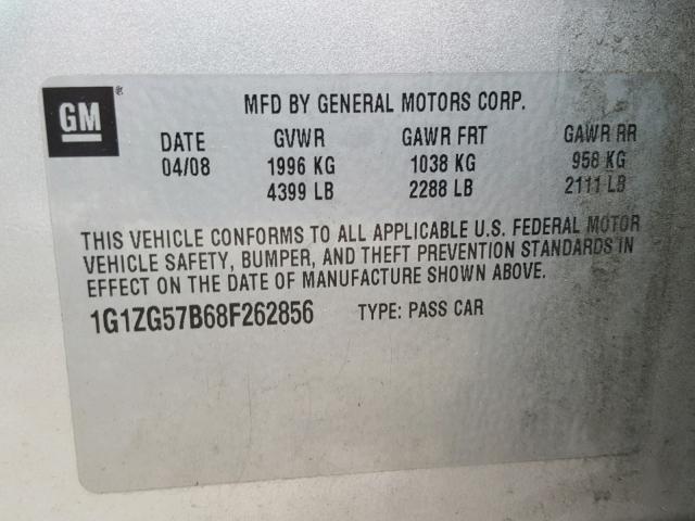 1G1ZG57B68F262856 - 2008 CHEVROLET MALIBU LS Gümüş foto 10