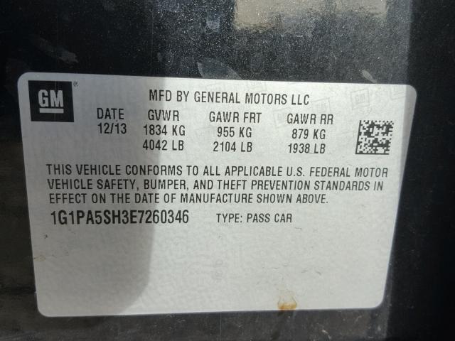 1G1PA5SH3E7260346 - 2014 CHEVROLET CRUZE LS GRAY photo 10