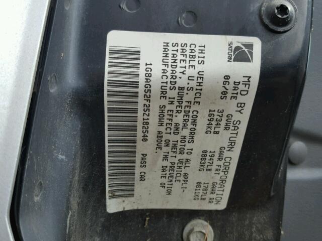 1G8AG52F25Z182540 - 2005 SATURN ION LEVEL SILVER photo 10