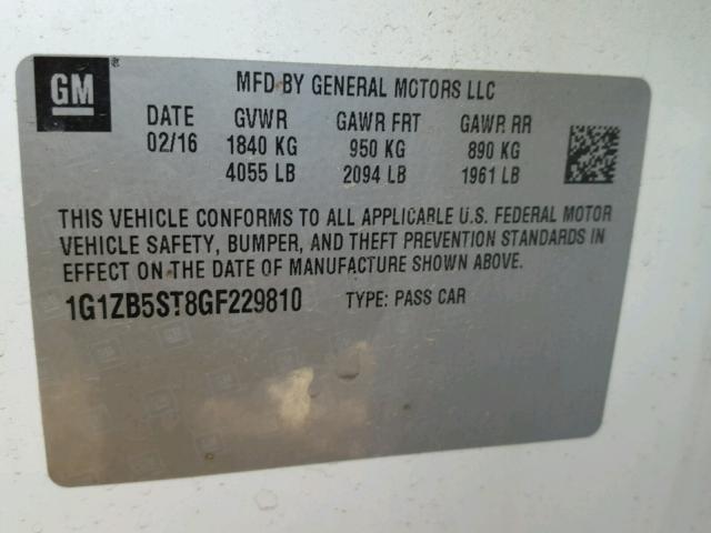 1G1ZB5ST8GF229810 - 2016 CHEVROLET MALIBU LS WHITE photo 10