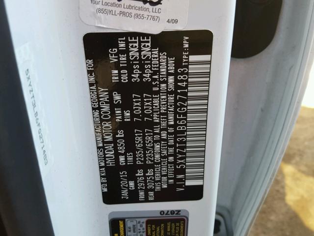 5XYZT3LB6FG271483 - 2015 HYUNDAI SANTA FE S WHITE photo 10