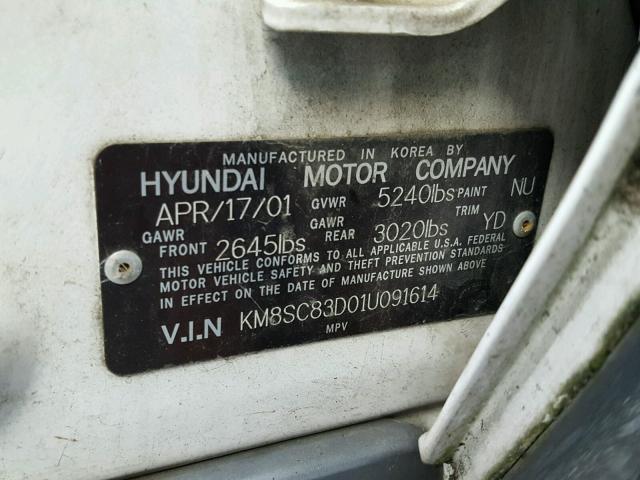 KM8SC83D01U091614 - 2001 HYUNDAI SANTA FE G WHITE photo 10