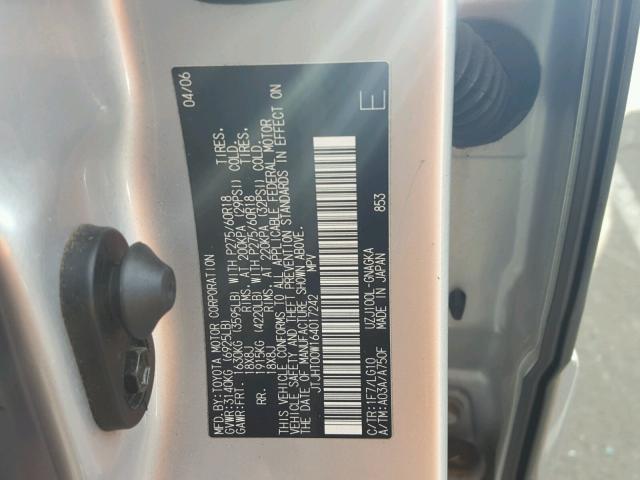 JTJHT00W164017242 - 2006 LEXUS LX 470 SILVER photo 10