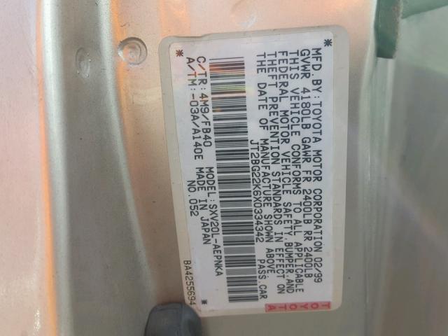 JT2BG22K6X0334342 - 1999 TOYOTA CAMRY LE TAN photo 10