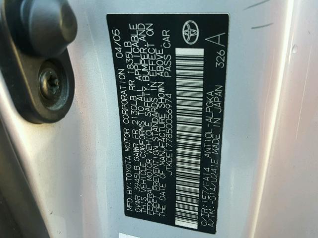 JTKDE177850056974 - 2005 TOYOTA SCION TC 银色 照片 10