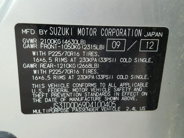 JS3TD0D69D4100405 - 2013 SUZUKI GRAND VITA SILVER photo 10