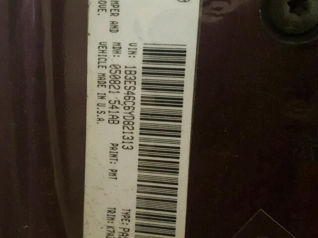 1B3ES46C6YD821313 - 2000 DODGE NEON BASE BURGUNDY photo 10