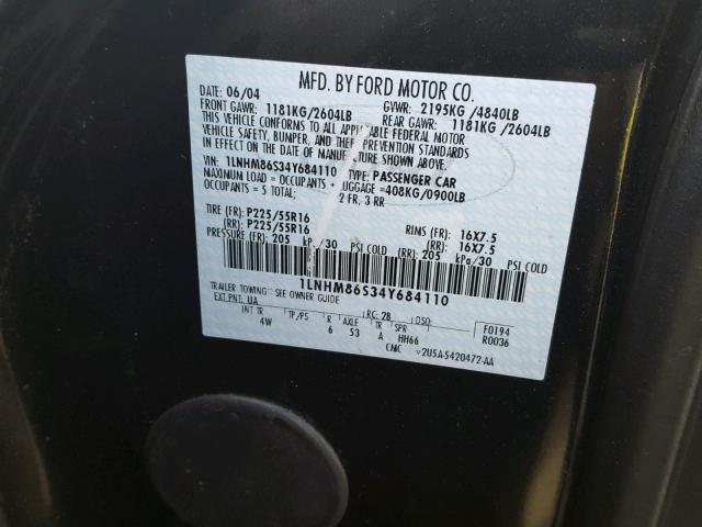 1LNHM86S34Y684110 - 2004 LINCOLN LS 黑色 照片 10