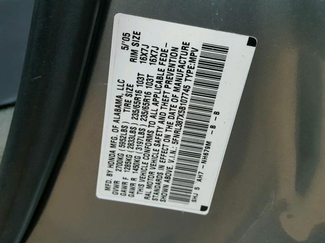 5FNRL387X5B107745 - 2005 HONDA ODYSSEY EX BLUE photo 10