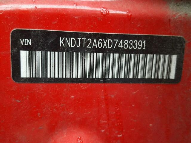 KNDJT2A6XD7483391 - 2013 KIA SOUL + RED photo 10