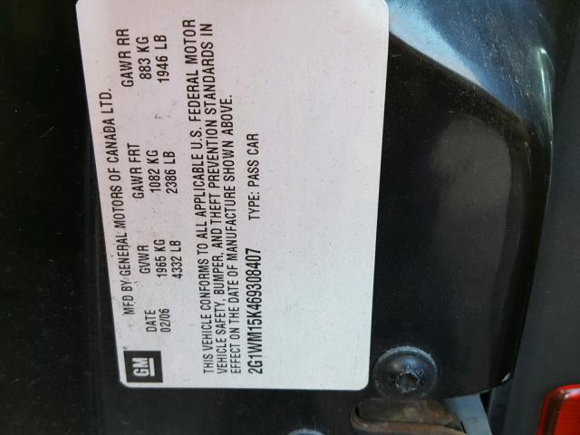 2G1WM15K469308407 - 2006 CHEVROLET MONTE CARL 黑色 照片 10