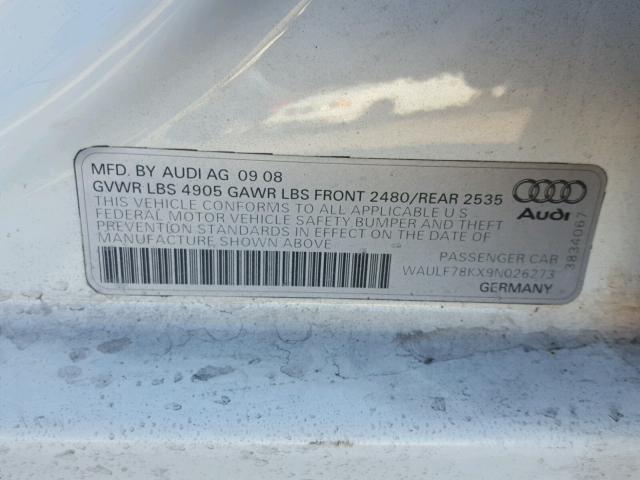 WAULF78KX9N026273 - 2009 AUDI A4 2.0T QU WHITE photo 10