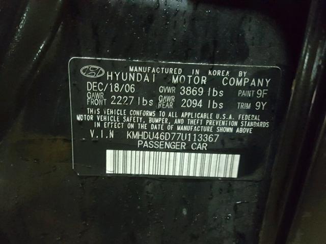 KMHDU46D77U113367 - 2007 HYUNDAI ELANTRA GL BLACK photo 10