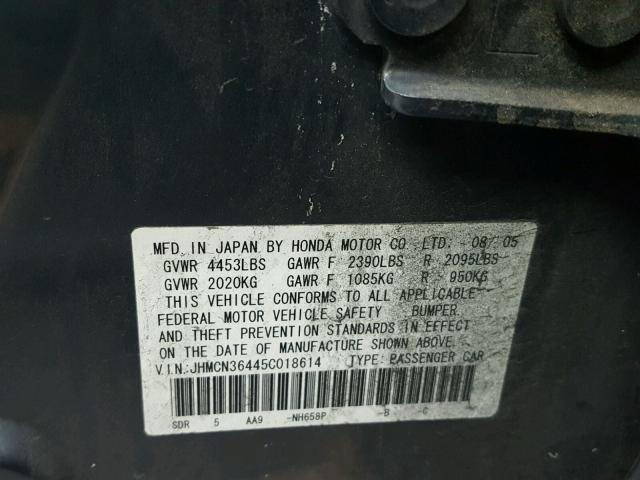 JHMCN36445C018614 - 2005 HONDA ACCORD HYB GRAY photo 10