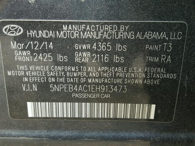 5NPEB4AC1EH913473 - 2014 HYUNDAI SONATA GLS BLUE photo 10