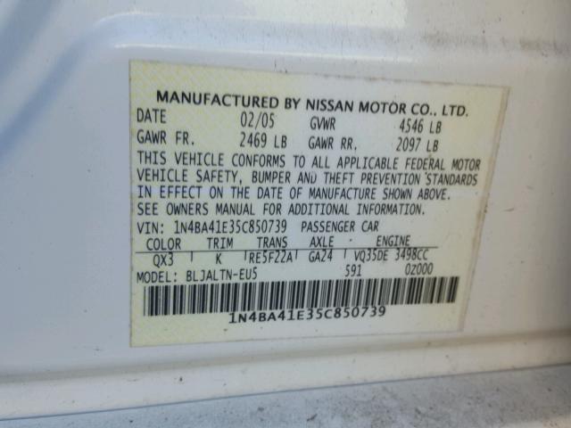 1N4BA41E35C850739 - 2005 NISSAN MAXIMA SE WHITE photo 10