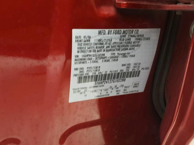 1FAHP24127G102288 - 2007 FORD FIVE HUNDR RED photo 10