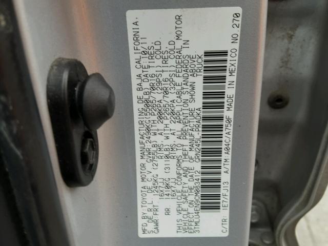 3TMLU4EN9CM083412 - 2012 TOYOTA TACOMA DOU SILVER photo 10