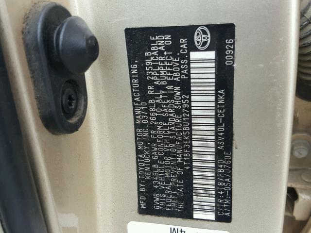 4T1BF3EK5BU127952 - 2011 TOYOTA CAMRY BASE GOLD photo 10