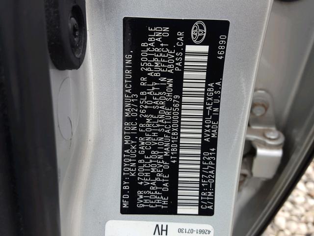 4T1BD1EBXDU005679 - 2013 TOYOTA AVALON HYB SILVER photo 10