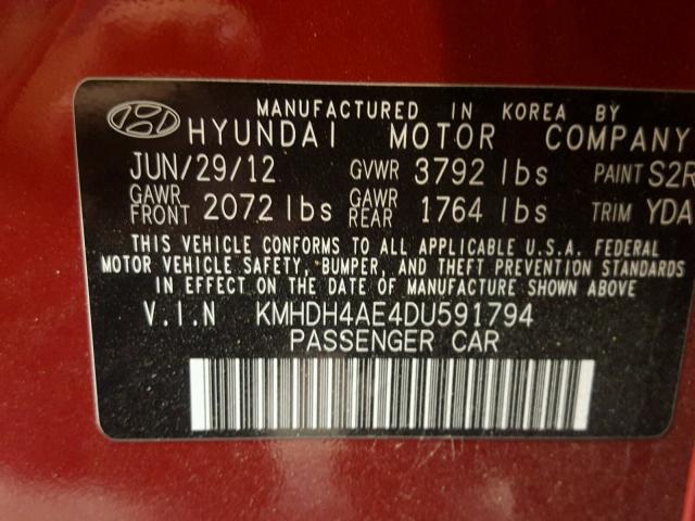 KMHDH4AE4DU591794 - 2013 HYUNDAI ELANTRA GL RED photo 10