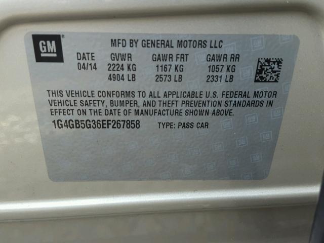 1G4GB5G36EF267858 - 2014 BUICK LACROSSE GOLD photo 10